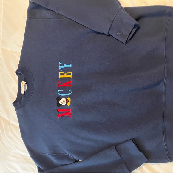 Vintage Mickey Embroidered Sweatshirt GENUS Made USA Navy Crewneck 90s Disney L - Picture 4 of 7